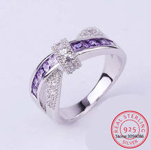 100% 925 Sterling Silver Jewelry Vintage Purple Crystal Couple's Wedding Silver Rings for Women Men Fashion Anel De Prata Bijoux 2024 - buy cheap