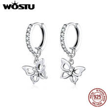 WOSTU Genuine 925 Sterling Silver Elegant Butterfly Hoop Earrings Clear Zircon Earrings For Women Wedding Unique Jewelry CQE833 2024 - buy cheap