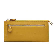 Cartera de piel auténtica para mujer, bolso de mano de diseñador, largo, con cremallera, color amarillo 2024 - compra barato