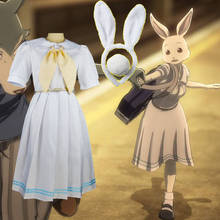 anime BEASTARS Haru Cosplay Costume White Dresses Mini Rabbit Haru Dress with Bowknot Belt Tail Ears for Halloween Cosplay 2024 - buy cheap