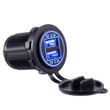 Waterproof Dual USB Charger Socket  4.2A  Blue led light,4.2A dual USB with blue light car motorcycle electric car USB charger 2024 - buy cheap