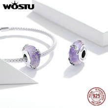 Wostu 925 Sterling Silver Dream Beads Purple Glass Purple Zircon Charm fit Original Bracelet Bangle Making DXC1797 2024 - buy cheap