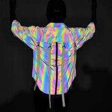 New punk hip-hop Streetwear colorful reflective short-sleeved shirt oversize personality reflective back rainbow ribbon shirt 2024 - buy cheap