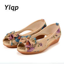 2019 Summer New Women Sandals Floral Print Peep Toe Woman Flats Flower Slip on Flat Shoes Open Toe Ladies Shoes Zapatos mujer 2024 - buy cheap