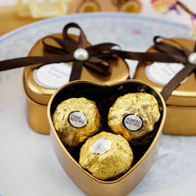 Golden heart-shaped European-style creative wedding candy box tinplate box knot wedding box with gift box 2024 - buy cheap