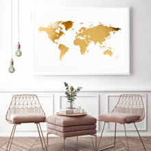 Gold Wold Map Print Office Decor Modern Minimalism Golden World Map Poster Canvas Painting for Living Room Home Wall Art Picture 2024 - buy cheap