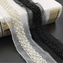 1 jarda mão frisado diamante pérola renda fitas vestido renda decoração de casamento telas em malha peroladas 2024 - compre barato