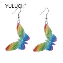YULUCH Women Plastic Rainbow Butterfly Long Pendant Earrings For Lady Ethnic Indian Colorful Insect Big Earrings Fashion Jewelry 2024 - buy cheap