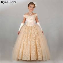 2020 New Luxury Ball Gown Fower Girl Dresses Off The Shoulder Appliques Lace Princess Dress For Weddings Elegant Pageant Gowns 2024 - buy cheap