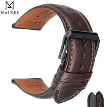 MAIKES-Correa de reloj de cuero genuino para hombre y mujer, pulsera marrón de alta calidad de 18mm, 20mm, 19mm, 21mm, 22mm y 24mm 2024 - compra barato