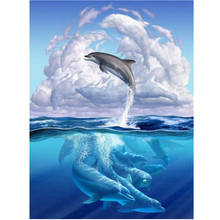 Pintura de delfines en 3D, cuadro de diamantes cuadrado completo, punto de cruz, bordado de diamantes de imitación, decoración 2024 - compra barato
