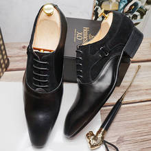 Zapatos clásicos de cuero de becerro Oxford para hombre, ante de retales, negro, marrón, con cordones, zapatos de vestir en punta, zapatos formales para Banquete de oficina 2024 - compra barato