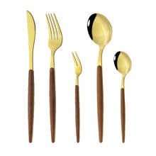 1/4/5Pcs Mirror Gold Stainless Steel Wood Dinnerware Set Tableware Set Western Food Dinner Knife Fish Fork Teaspoon Cutlery Set 2024 - buy cheap