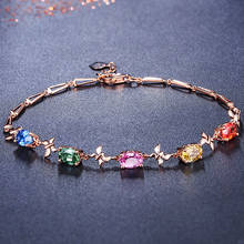 Многоцветные драгоценные камни цепочка с австрийским кристаллом браслеты для женщин femme розовое золото Тон бриллианты ювелирные изделия bijoux подарок девушке 2024 - купить недорого