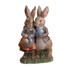 Decoración de conejo de pascua, estatuilla de conejo de huevo de Pascua de pareja de resina, estatua, adorno de mesa de oficina, decoración de fiesta de Pascua 2024 - compra barato
