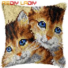 Latch Hook Kits Make Your Own Cushion Two Kittens Pre-Printed Canvas Crochet Pillow Case Latch Hook Cushion Front Hobby & Crafts 2024 - buy cheap