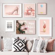 Modern Home Decor Mural Nordic Poster Pink Perfume Highheels Rose Flower Wall Art Canvas Painting Fashion Simple Living Room Gir 2024 - buy cheap