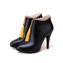 Botas de talla grande para mujer, botines puntiagudos con borlas, zapatos de invierno, 9, 10 y 11 2024 - compra barato