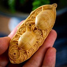 Beetle And Coin Chinese Style Wealth Lucky Charm Men's Gift Solid Wood Sculpture Car Decoration 2024 - buy cheap