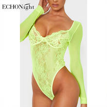 Echonight Bodysuit Neon Lace Long Sleeve Bodycon Women's Overalls Female Sexy Rompers 2020 Babydoll Women Body Suit Dropshipping 2024 - buy cheap
