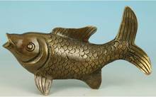 YM-figura de latón envejecido chino tallado a mano, estatua de pez, ornamento coleccionable, 308 2024 - compra barato