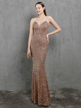 YIDINGZS 2021 New Strap Women Party Dress  Sexy V-neck Long Sequin Evening Dress Pink/Gold/White YD18523 2024 - buy cheap