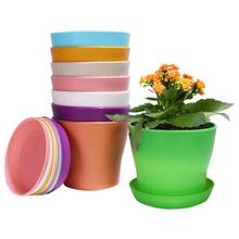 Vaso de flores de resina durável colorido vaso de flores plantador de brilho com um pires bandeja drenagem buracos decoração do jardim para casa 2024 - compre barato
