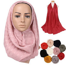 Moda muçulmano senhoras headdress cor pura listrado plissado cachecol islâmico lenço árabe envoltório hijab dubai turbante casual 2024 - compre barato