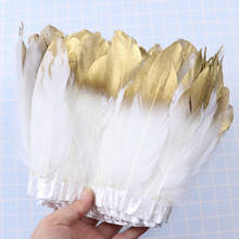 2Meters Spray Gold Silver Goose Feathers Trim Fringe Sewing Shawl Accessory Carnival Dress Decoration Plumes For Crafts 15-20CM 2024 - buy cheap