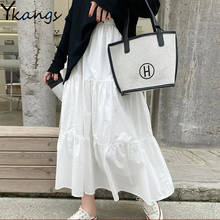 White Summer Women Midi Skirts 2021 Black elastic High Waist Pleated Skirts Female Saias Korean Ulzzang Long Skirts Streetwear 2024 - buy cheap