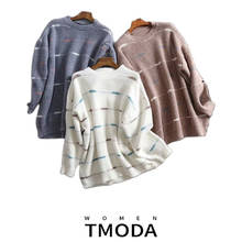 TMODA 2019 Autumn Winter Loose Casual Sweater Patch Work Pull Femme Knitted Pullover Long Sleeve Long Top Women 2024 - buy cheap