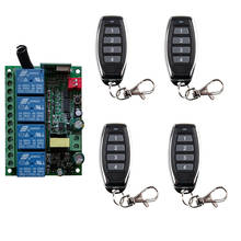 Interruptor de luz sem fio ac110v 220v 4 canais, controle remoto rf, módulo de receptor de rádio de saída de relé 10a + transmissor de portas de garagem/lâmpada