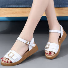 Summer Luxury Leather Women Sandals Flat Sole Sandals Women Soft bottom Non-Slip Woman Casual Sandal Upper Buckle Strap Shoes 2024 - buy cheap