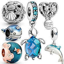 Pingente de prata esterlina 925 série oceano, tartaruga mar, contas estrelas, pingente de bracelete, pulseira e colar, joias finas para mulheres 2024 - compre barato