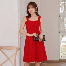 YIGELILA Summer New Arrivals Red Dress Square Collar Solid Sleeveless Dress A-line Spaghetti Strap Knee-length Dress 65308 2024 - buy cheap