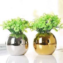 Home Tabletop Decoration Gold Plating Ceramic Vase Crafts Small Round Ball Plant Container Vase Flower Arrangement Factory Sale 2024 - buy cheap