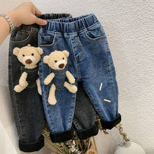 Pantalones vaqueros con dibujos de osos para niños y niñas, pantalón grueso y cálido de lana, de 2 a 6 años, Invierno 2024 - compra barato