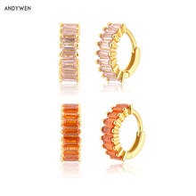 ANDYWEN 100% 925 Sterling Silver Gold Colorful Pink Orange Zircon Hoops Huggies Piercing Pendiente Luxury Jewelry For Women 2024 - buy cheap