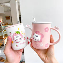 Taza de café de gato dulce estilo Kawaii, vaso de cerámica de dibujos animados con tapa y cuchara, tazas de leche y agua para el desayuno, 400ml 2024 - compra barato