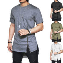 Men's Short Sleeve Mid Zipper T shirt Hip Hop Solid Streetwear Tee Shirt Side Slit T-shirt Men Longline Swag Hem Funny Tee Tops 2024 - buy cheap