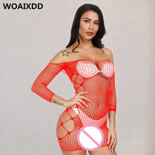 Sexy Fishnet Soft Hollow Out Dress Erotic Perspective Large Mesh Long Sleeve Chemise Women Porno Intimates Adult Sexual Lingerie 2024 - buy cheap