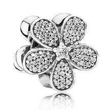 Sparkling Daisy Flower Charm for Women Bracelet Bangle Clear CZ Bead Girl Gift Authentic S925 Silver DIY Jewelry 2024 - buy cheap