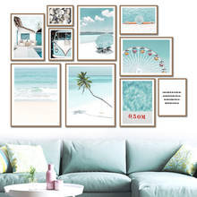 Playa, árbol de coco, Noria marina con diseño de cuadricóptero sobre lienzo para pared carteles dicos e impresiones de imágenes de pared para decoración de sala de estar 2024 - compra barato