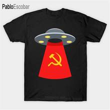Camiseta masculina de algodão para verão, camiseta ufo soviética engraçada, moda masculina 2024 - compre barato