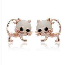 Rose Gold Color Lovely Cat Shape Stud Earrings for Women Party Gift Cat Eye Stone Animal Jewelry 2024 - buy cheap