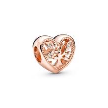 925 sterling silver heart rose gold tree of life charm bead fit bangle bracelet DIY jewelry accessories for women birthday gift 2024 - buy cheap