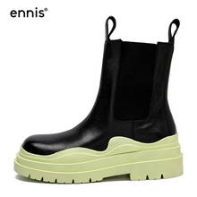 Женские ботинки на платформе ENNIS, черные ботинки челси из натуральной кожи с круглым носком, модель B105 на осень, 2021 2024 - купить недорого