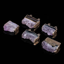 Natural Stone Irregular Shape Amethysts Double Hole Pendants for Jewelry Making Necklace Accessories Gifts for Women 35x30mm 2024 - buy cheap