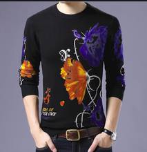 Winter Mens Autumn Floral Print Round Neck Pullover Cotton Long-Sleeved Men's Knitted Horse Pattern Tops Shirt Sweater 2024 - buy cheap