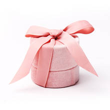Caja de almacenamiento de embalaje de joyería, embalaje de anillo de boda con lazo rosa Veleet, 5 colores disponibles para joyería femenina, escaparate de regalo colgante portátil 2024 - compra barato